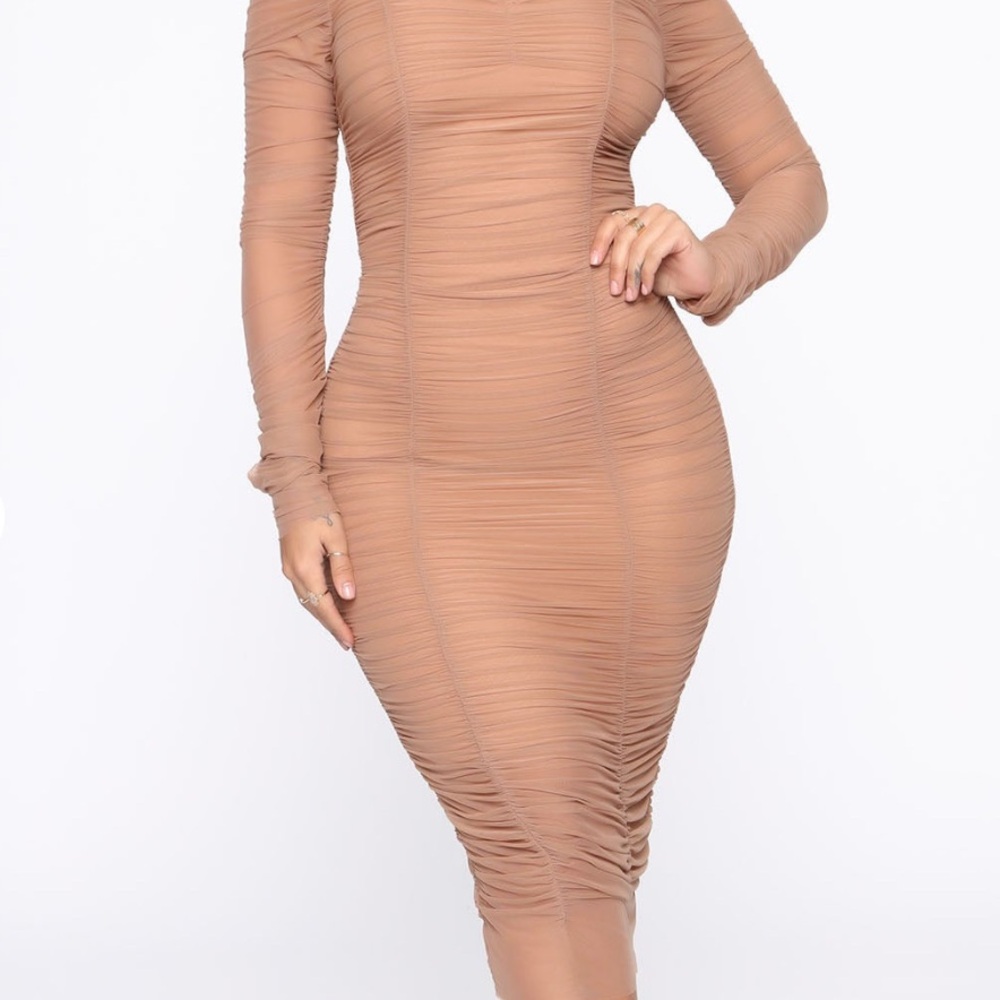 Elegant Tan Long Sleeve Dress